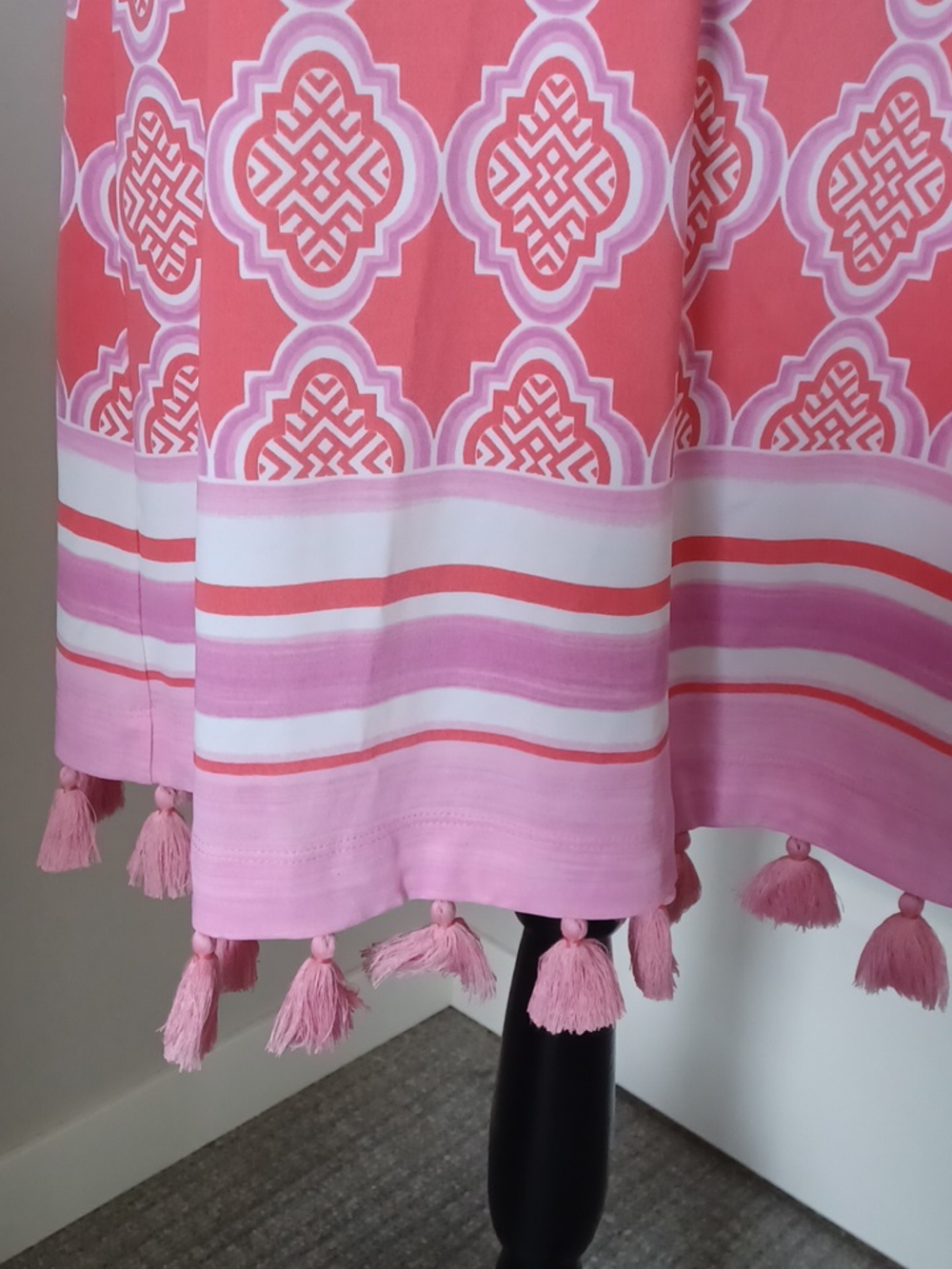NWT Cabana Life Coral Geo Coverluxe Smocked Off the Shoulder Tassel Dress - Picture 6 of 13